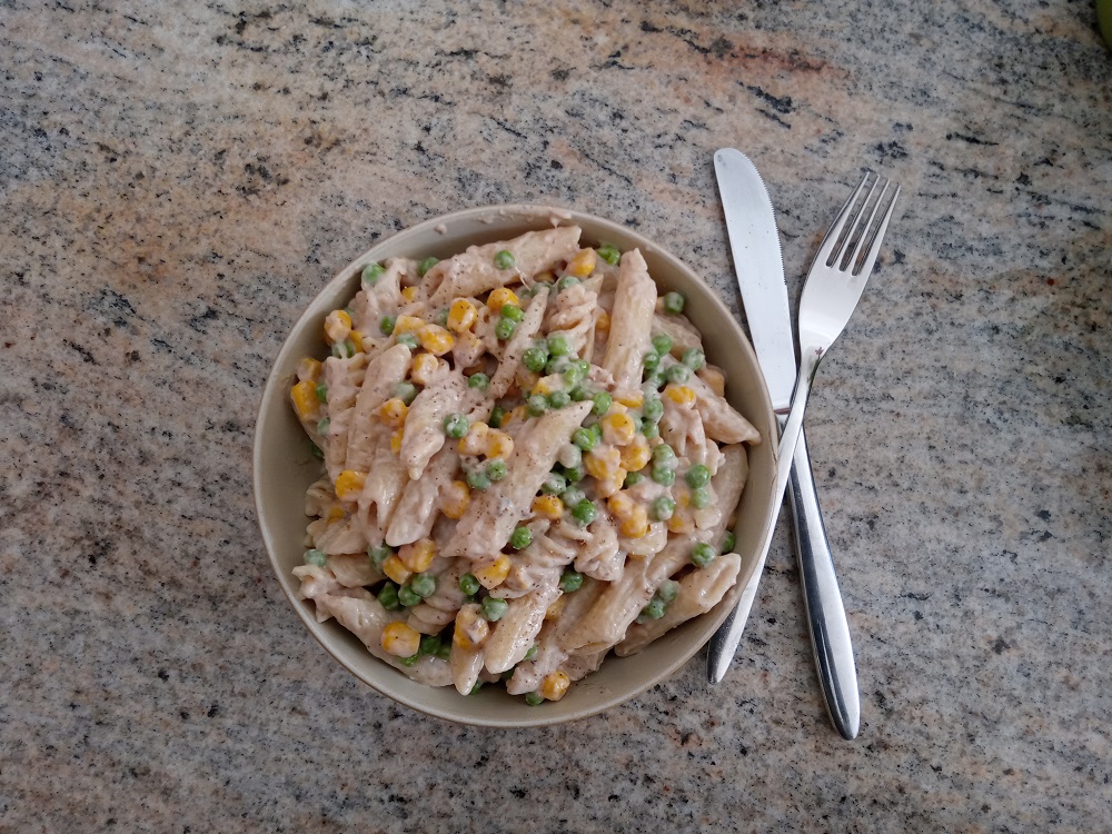 Congolese/Angolan/German dish with sardines, pasta and mayonnaise