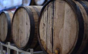 close up of whisky barrels