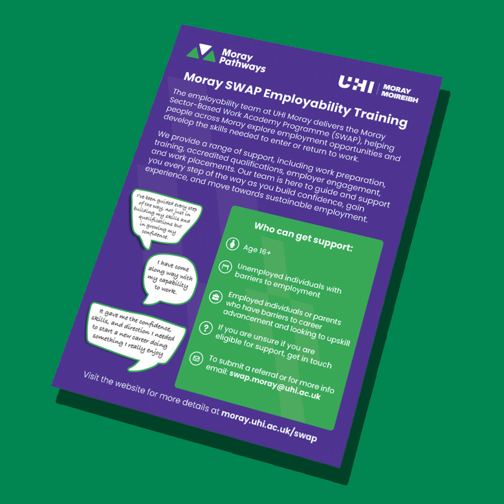 An image of the SWAP Employability Programme brochure on a plain green background