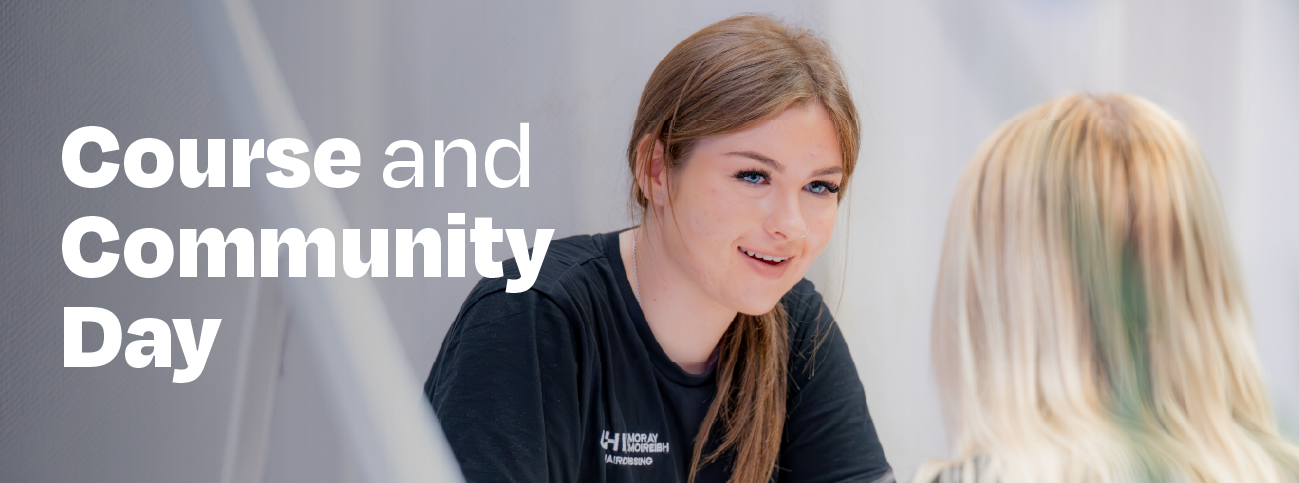 Image of two women talking with the text overlaid saying Course and Community Day