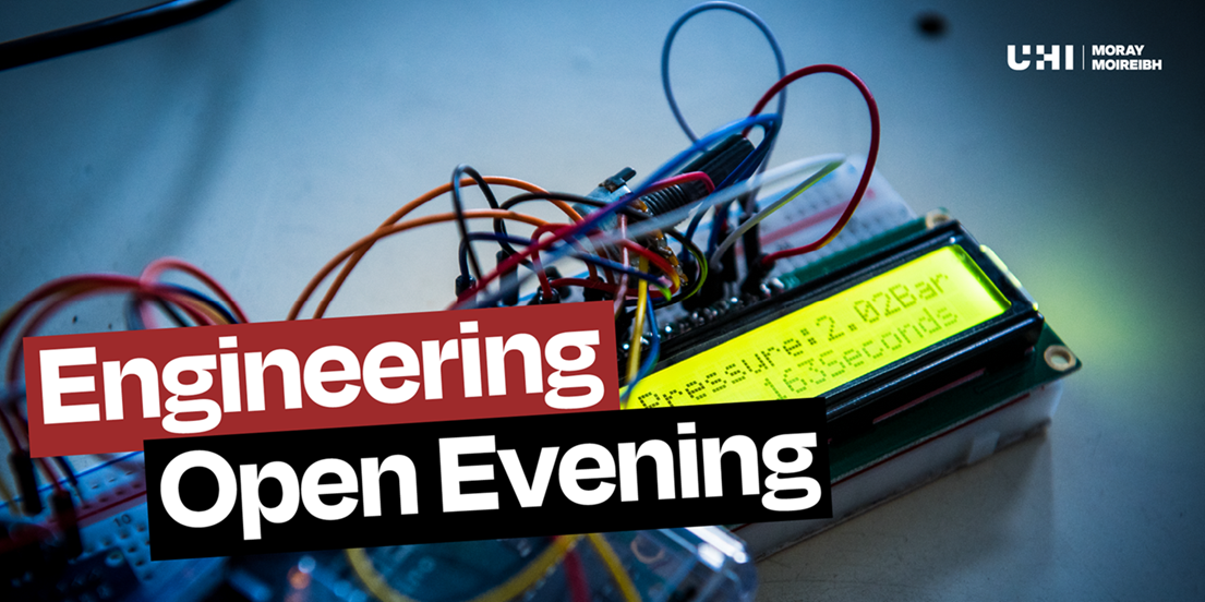Graphic of a piece of engineering machinery with the words Engineering Open Evening overlaid
