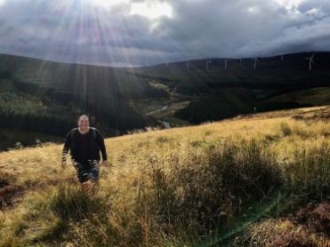 UHI Moray art lecturer, Lynne Strachan, on a Wind Farm walk in the Cabrach as part of the Cabrach Reconnections Exhibition